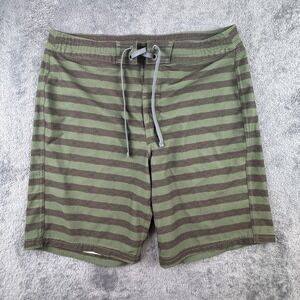 prAna Shorts Mens Size 32 Green Brown Striped Boardshorts Swim Drawstring Pocket